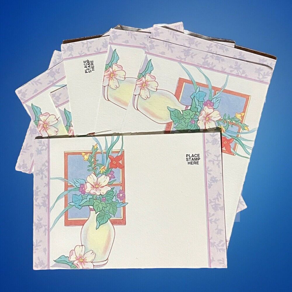 Vintage 80s Postcard Set 12 Floral Unused Undivided Back Peel Off Stationary Lot